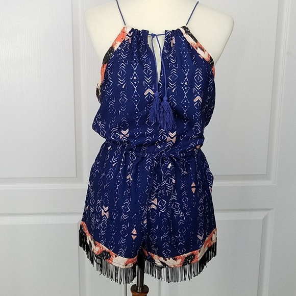Tea n Cup Pants - Tea & Cup Romper  Navy Young Native Fringe M